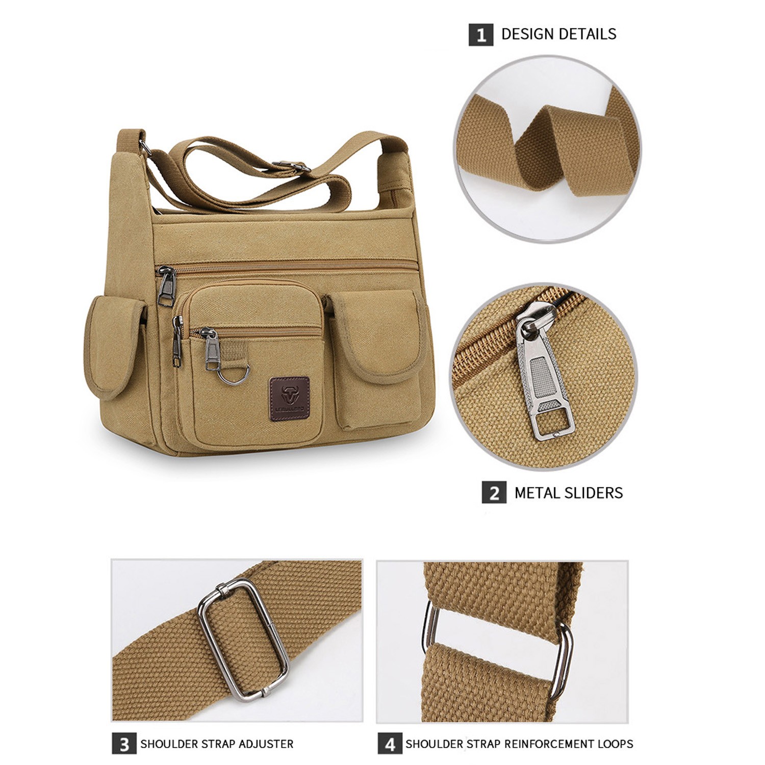 Messenger Bag for Men Retro Canvas Satchel casual Briefcases Laptop Bag fit 12in
