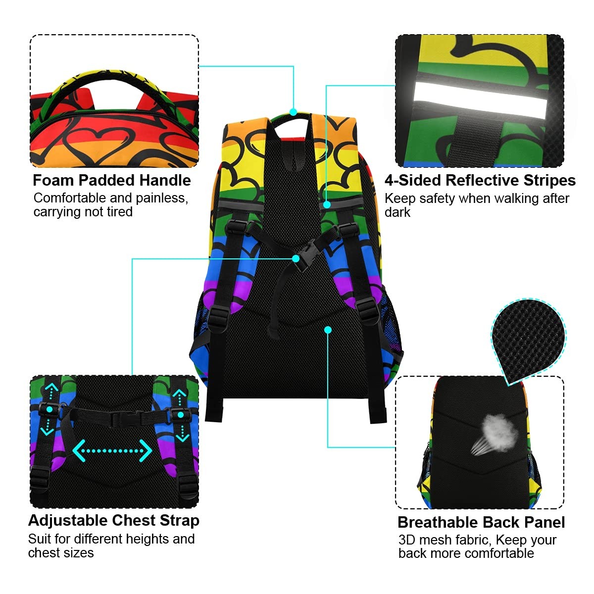 Gay Pride Rainbow Backpack Laptop School Book Bag Lightweight Daypack Bookbag…