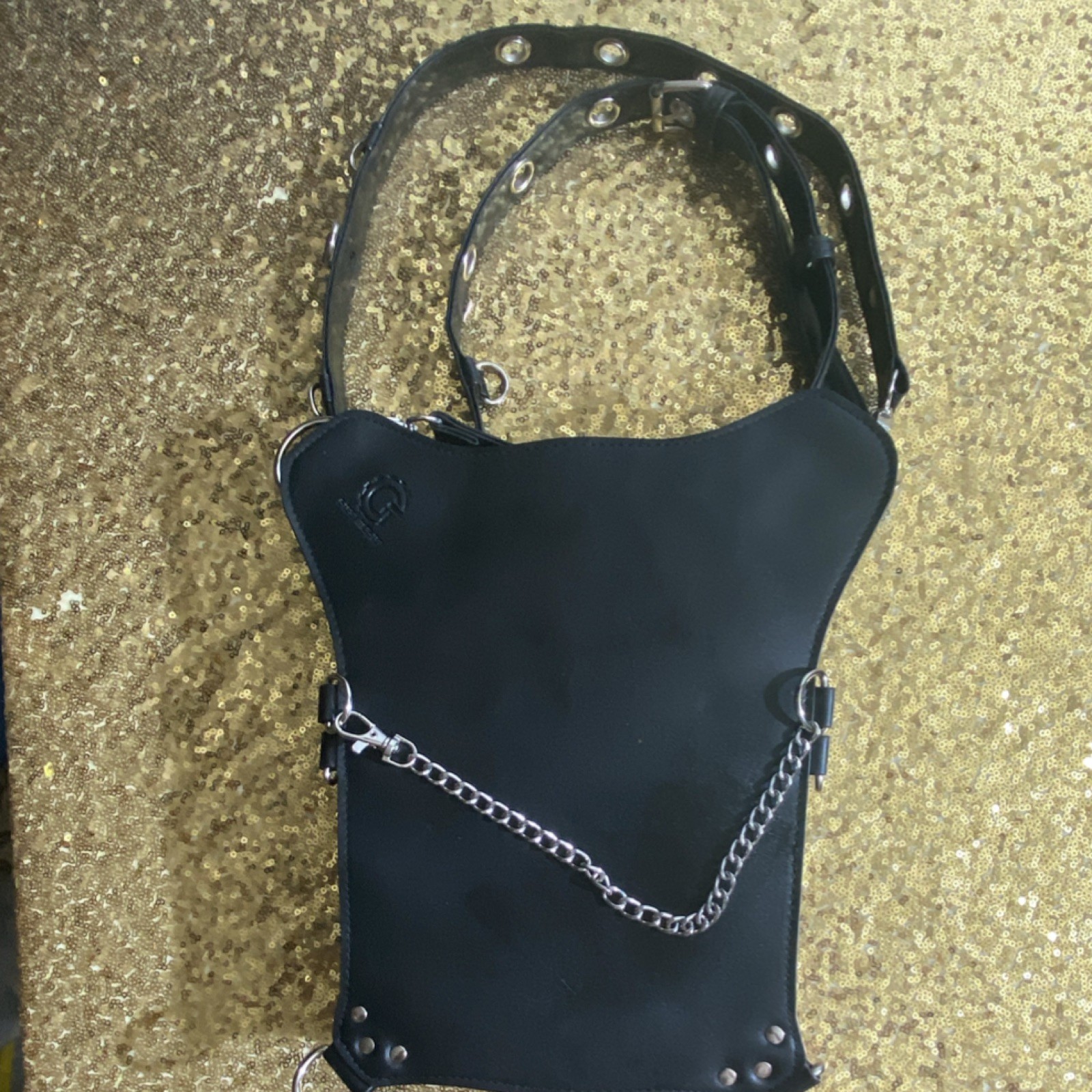 Steel Master Black Zip Buckle Crossbody Adjustable Strap Biker Gothic unisex