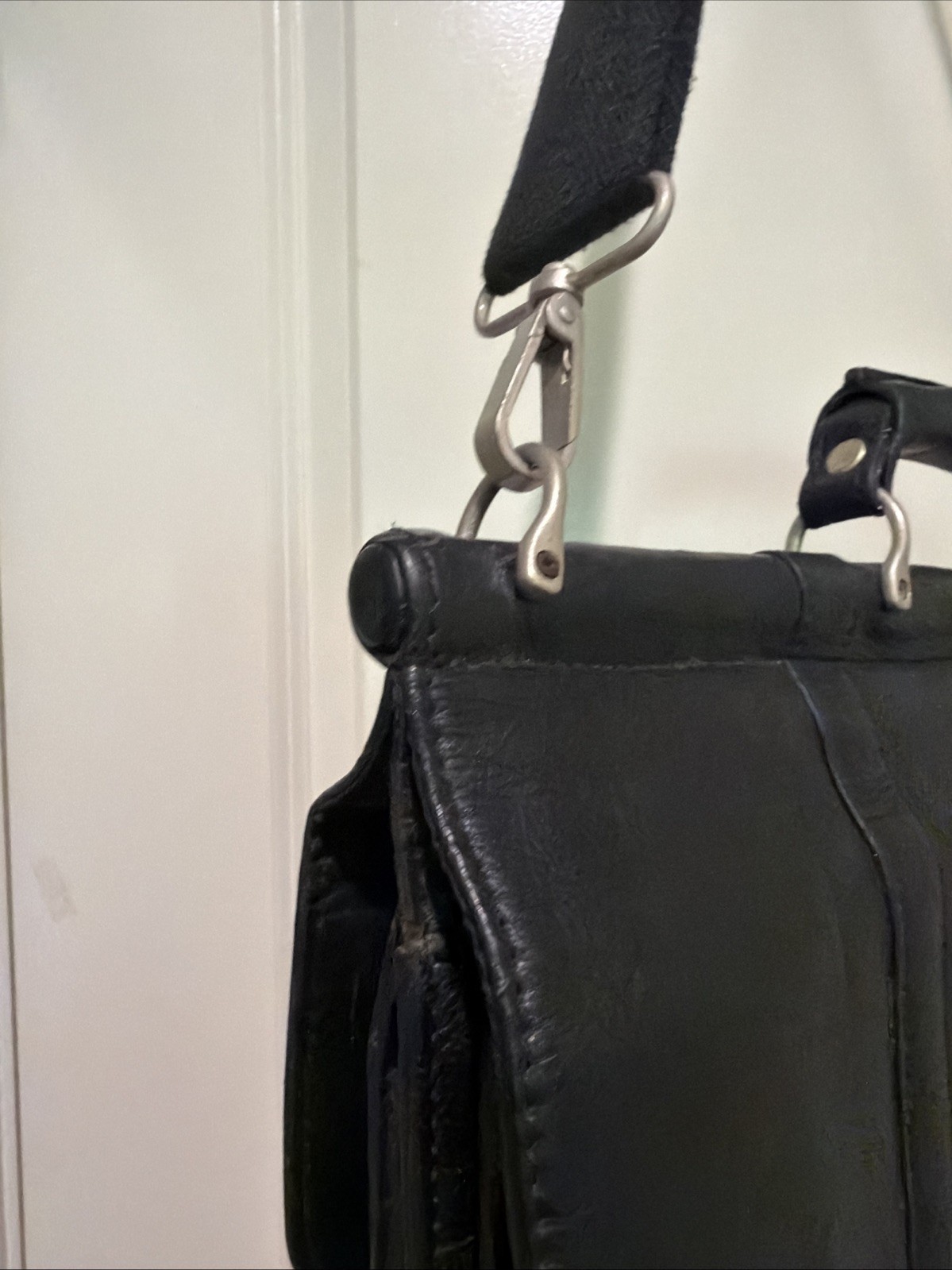 Vintage Wilsons Leather Expandable Briefcase Laptop Messenger Bag Black w/Strap