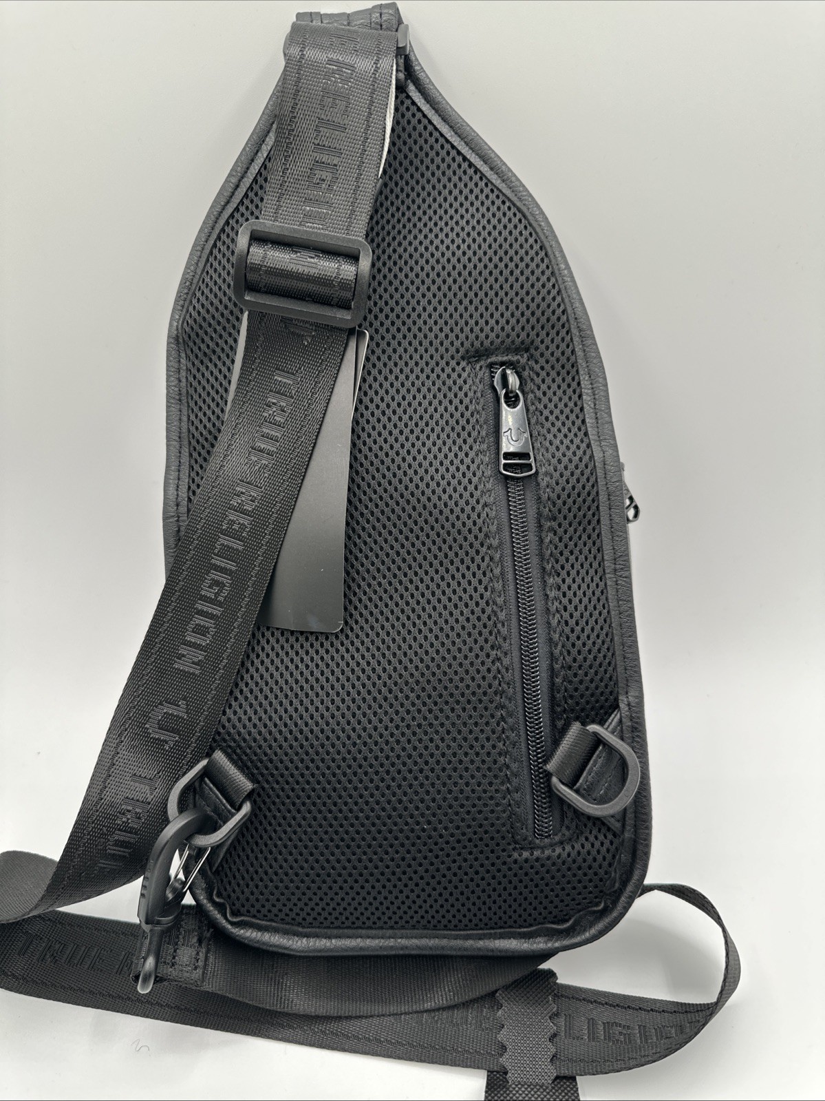True Religion FARRO II Black Gray Logo Crossbody Sling Bag Zipper Unisex NEW