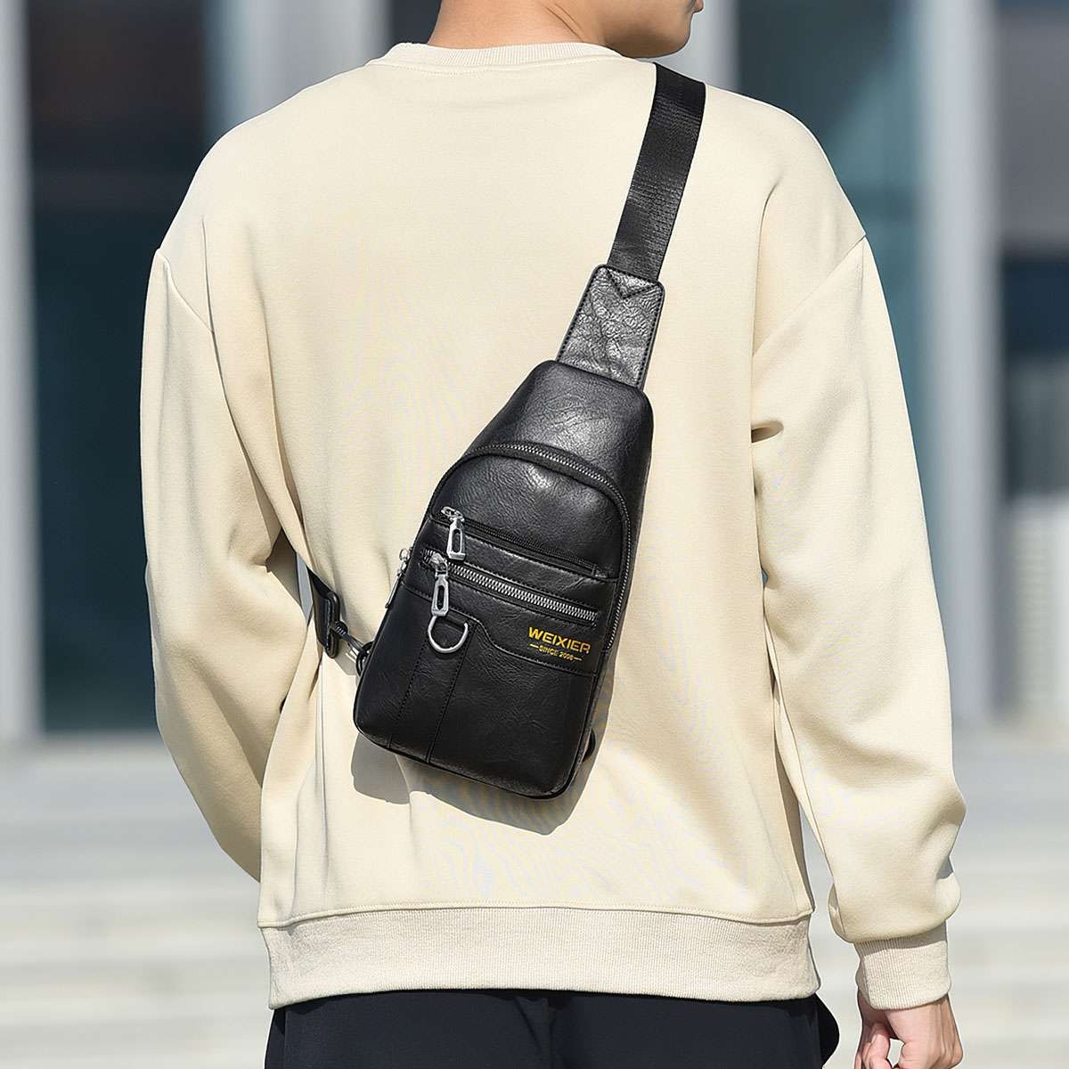 Men’s Leather Sling Backpack Shoulder Bag Travel Casual Crossbody Chest Pack US