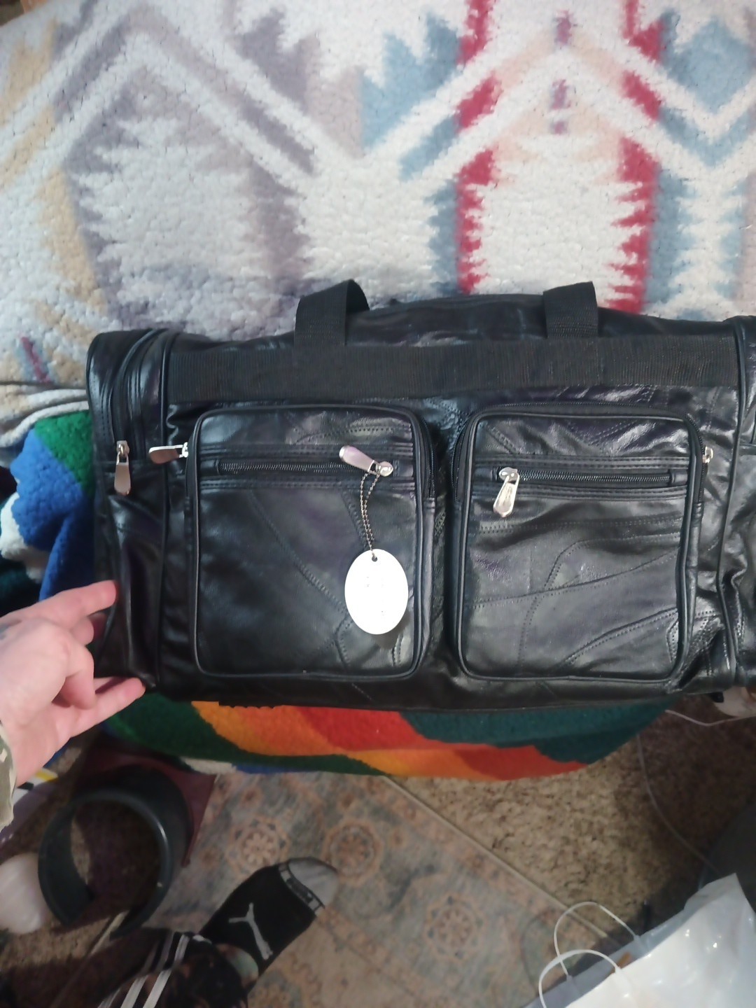 Black Genuine Leather Handcrafted Duffel Bag 22 In