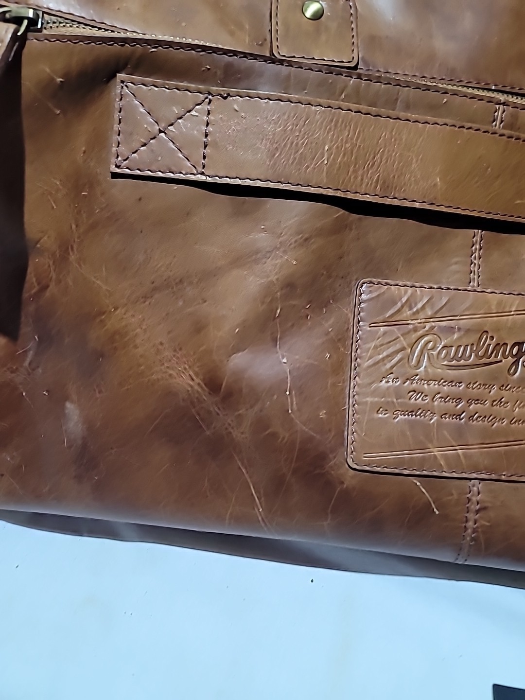 Rawlings Frankie Leather Duffle Bag Cognac Luggage Travel Weekender