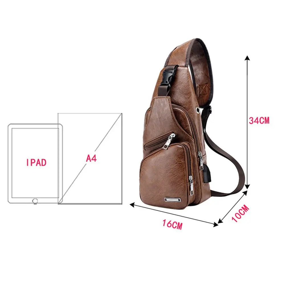 Cable de datos USB, bolso de pecho de carga, bolso de hombro informal de moda, P