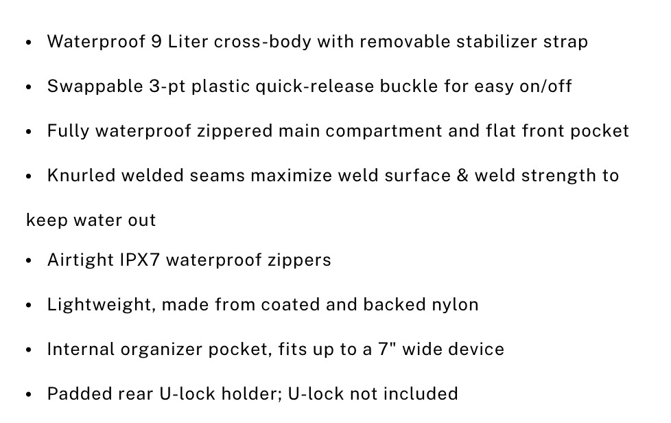 CHROME Industries Kadet WP 9 Liter Adjustable Black Waterproof