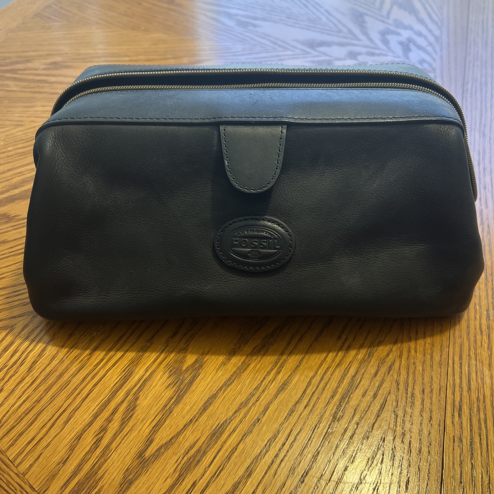 Fossil Black Leather Toiletry Shave Kit Bag Men’s