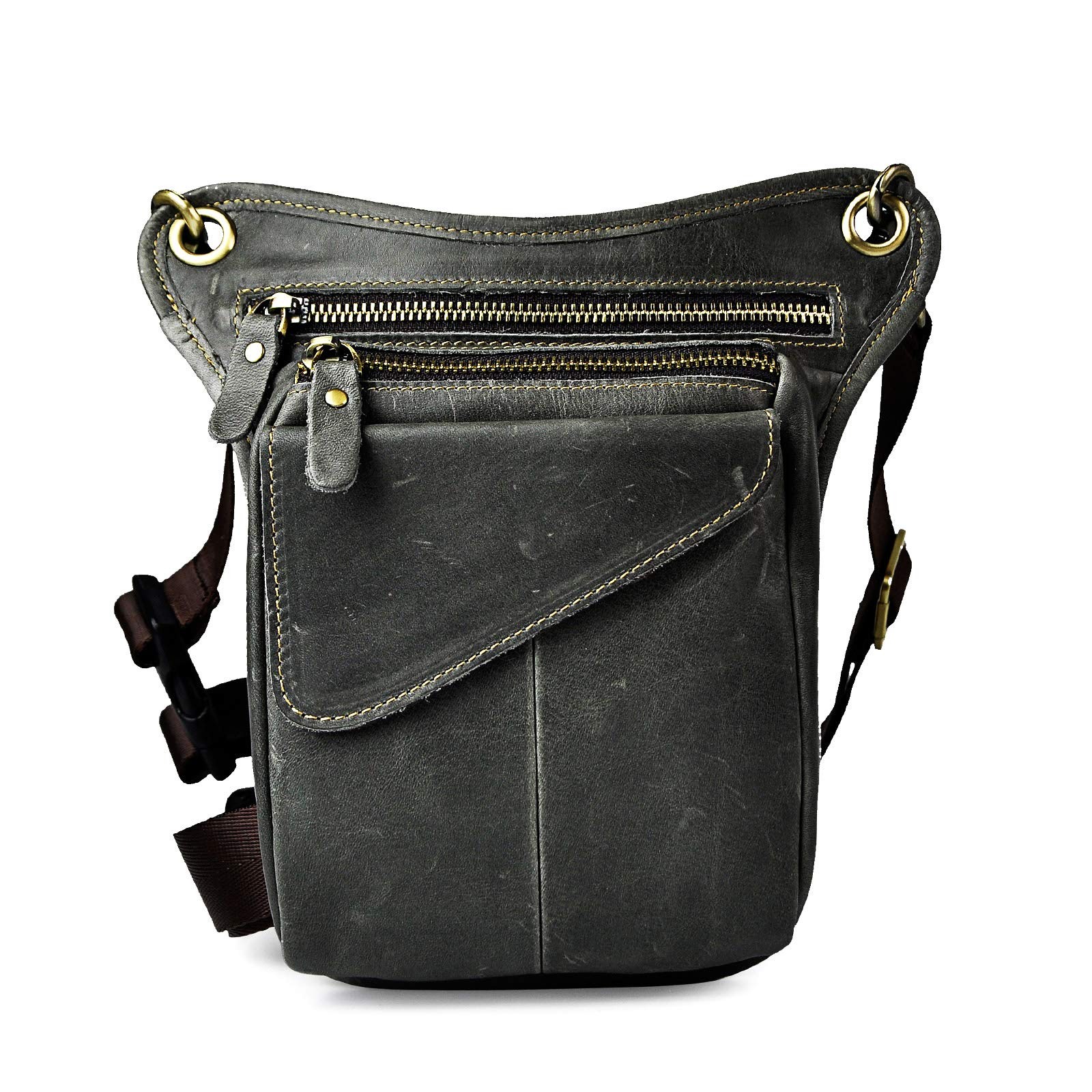 Men’s Genuine Leather Backpacks Leg Pouch Leg Bag Waist Bag Hip Bum Weist…