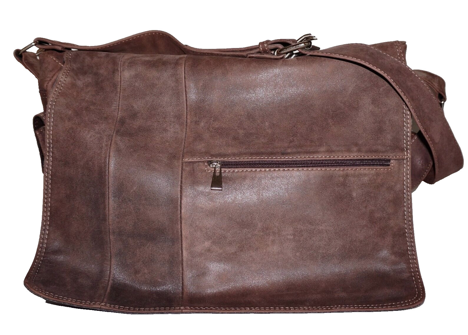 CARTERAS DAMARE Large Brown Distressed Leather Laptop Messenger Crossbody Bag