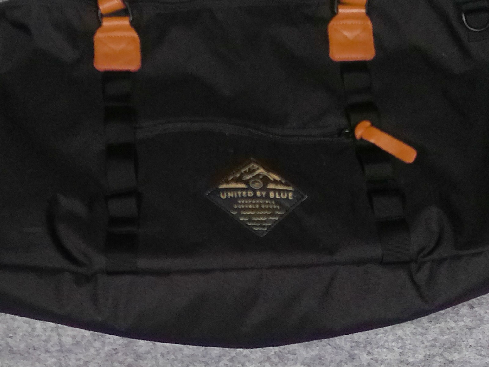 United By Blue Weekender Duffel Bag Black Canvas Tan Handles Travel Carry On