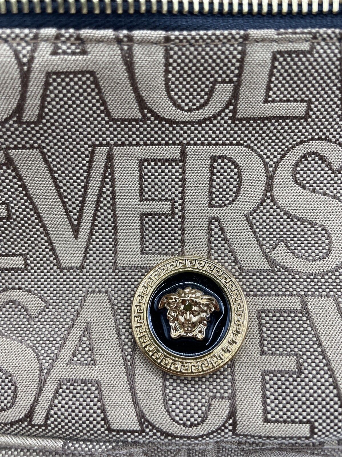 Versace Belt Bag Canvas Fabric Allover Beige/brown $1200 Retail Authentic