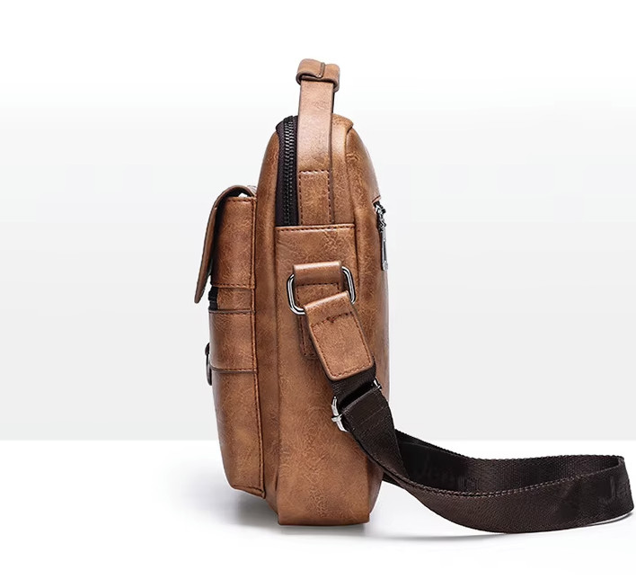 Crossbody PU Leather Waterproof Business Men Shoulder bag KHAKI