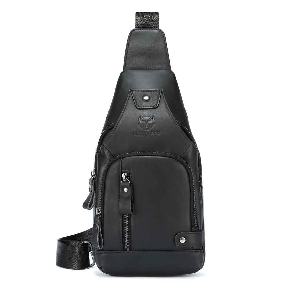 Men’s Genuine Leather Sling Bag Multi-Pocket Crossbody Chest Bag for Work Travel