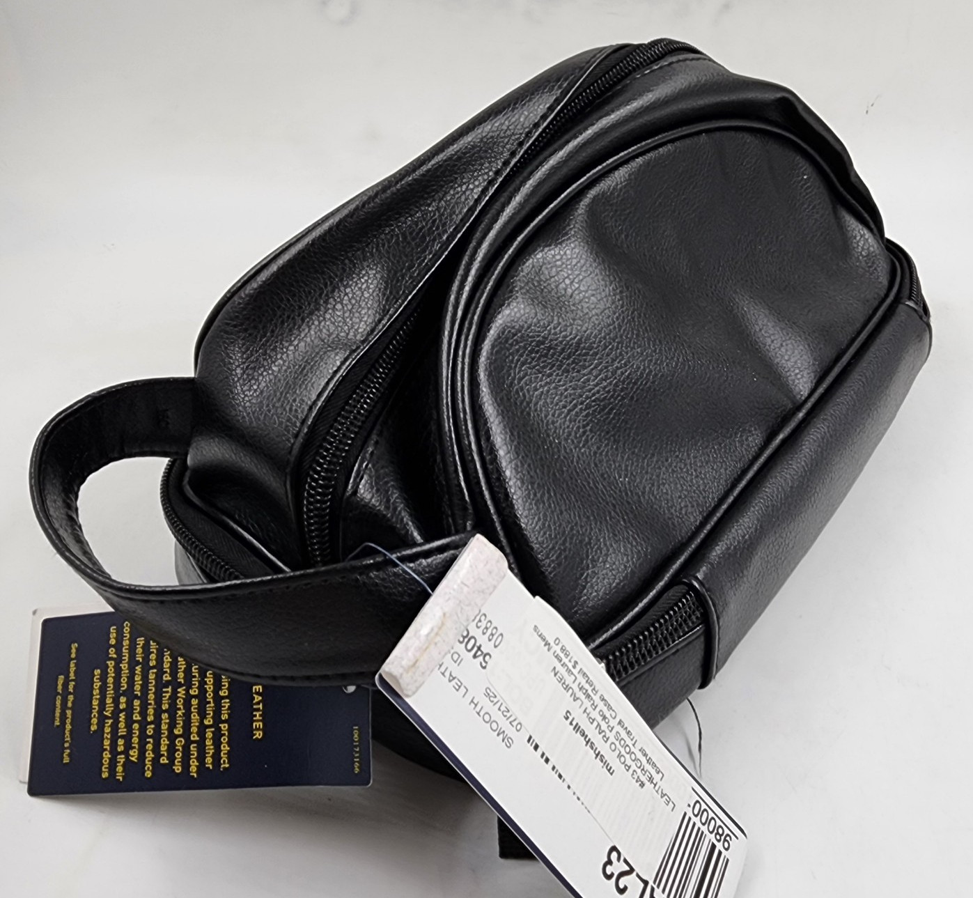 Polo Ralph Lauren Leather Travel Case Bag Men’s One Size Black Top Zip Closure