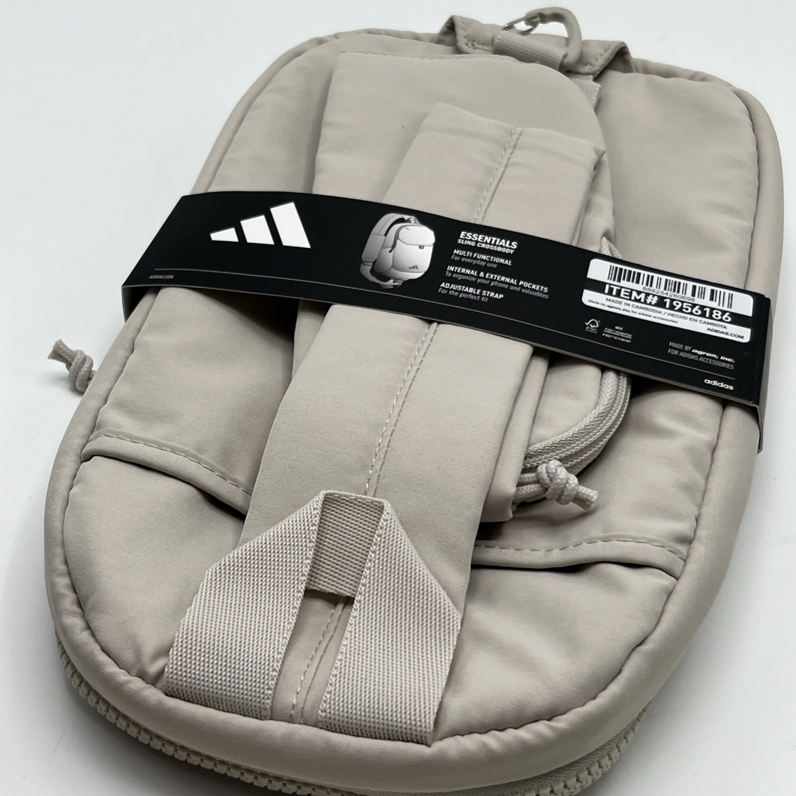 Adidas Essentials Sling Crossbody Bag Multi Pocket, Cream Beige