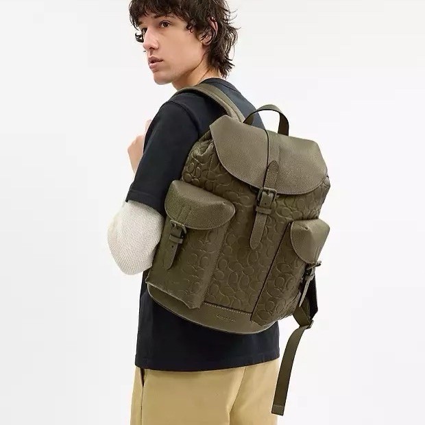 NWT Coach MEN’s Warner Backpack In Signature Leather CAK26 Olive