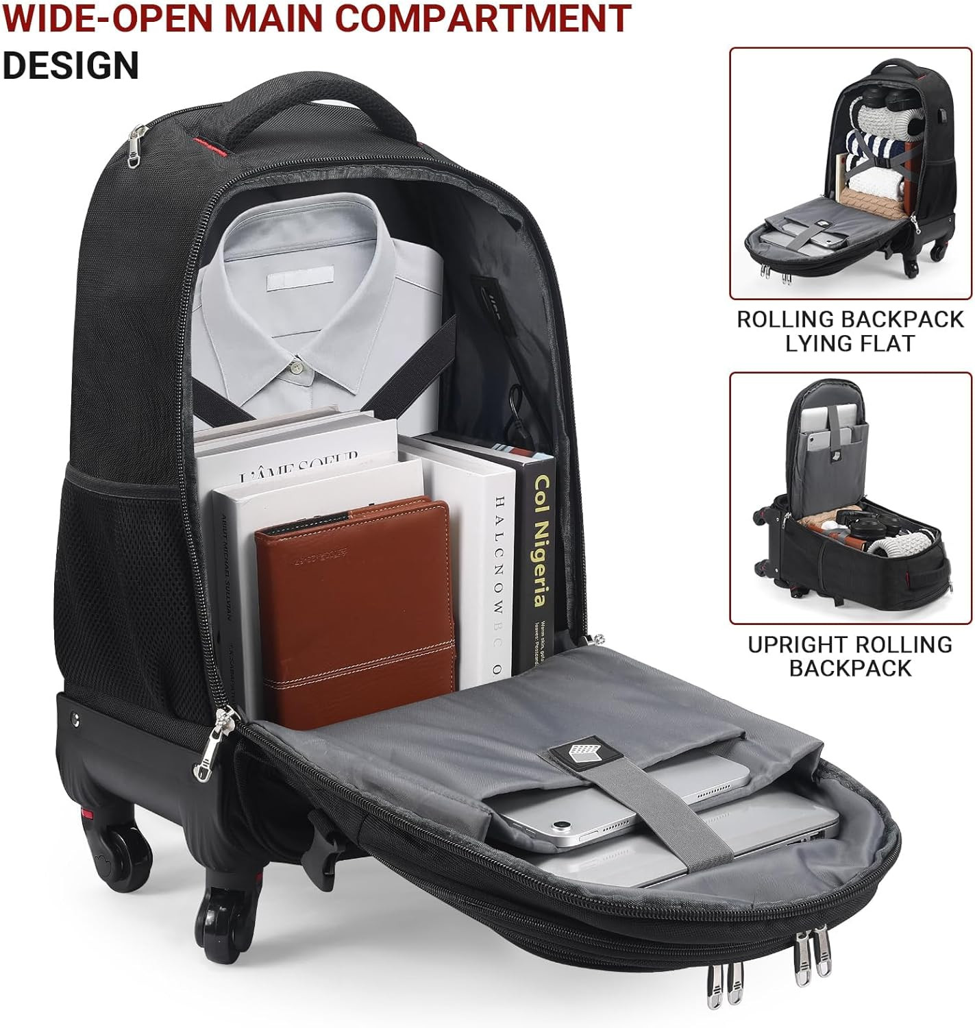4-Wheel Rolling Backpack 45L (22X14X9 In): 17.3-Inch Roller Travel Laptop Backpa