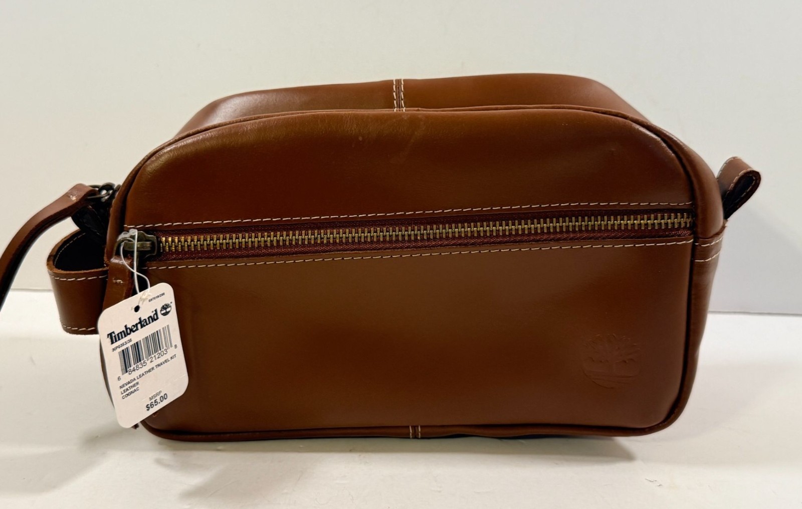 Timberland Nevada Men’s Leather Cognac Toiletry Bag Travel Kit Accessory NEW