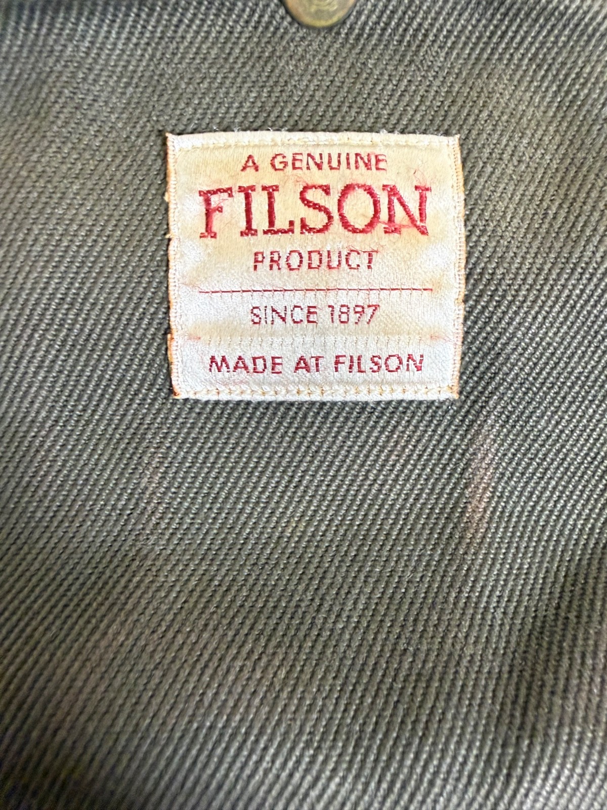 Filson 256 Original Briefcase Otter Green USA Tin Cloth Leather Broken In Patina