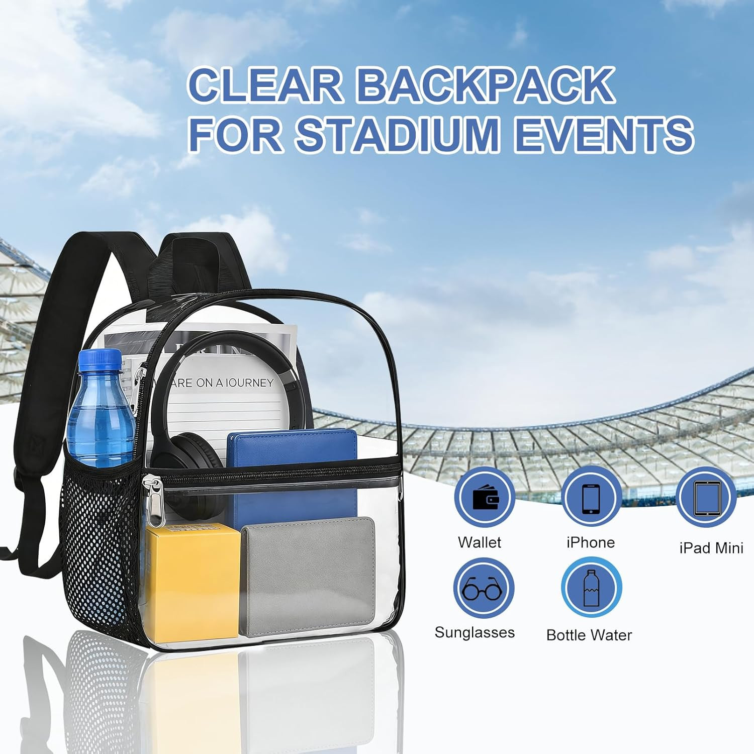 Clear Backpack for Stadium Events 12X12X6, Clear Bag Stadium Approved Mini Small