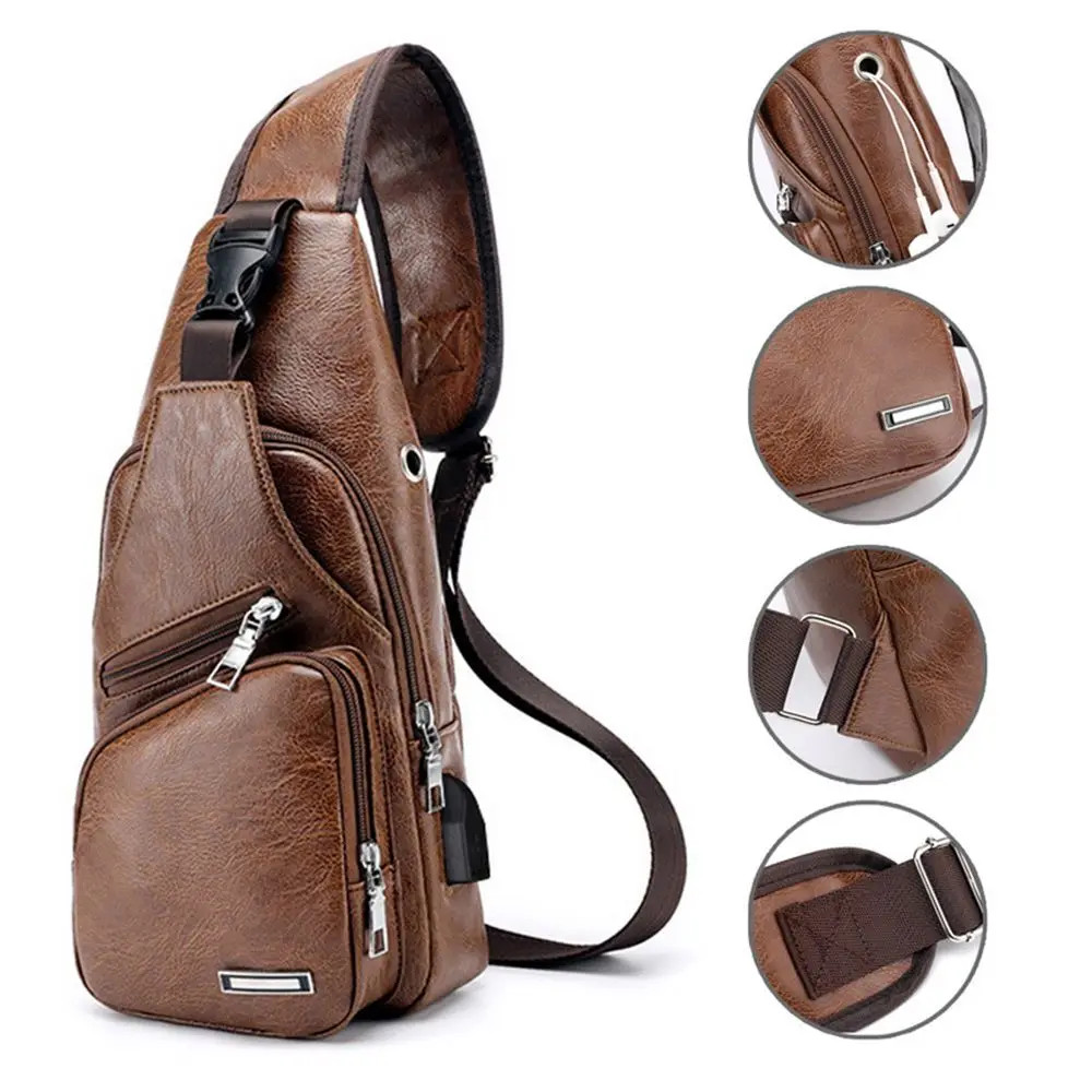 Cable de datos USB, bolso de pecho de carga, bolso de hombro informal de moda, P