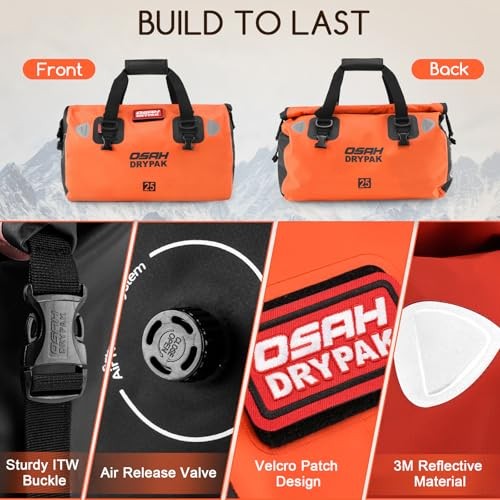 Waterproof Duffel Bag – Motorcycle Dry Bag Tail Bag with Large 25L Orange