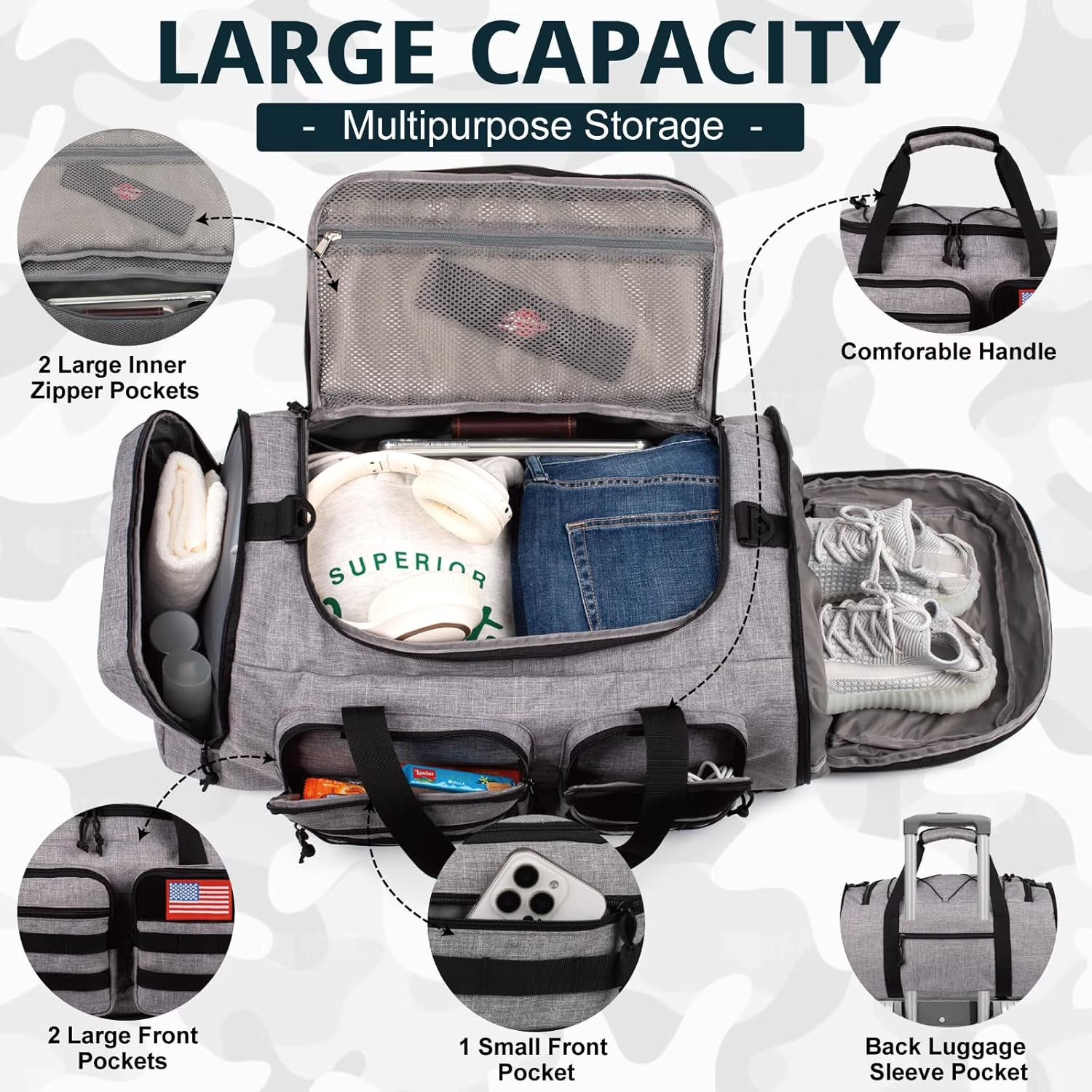 2Pc Travel Duffel Bag Set Waterproof Carry On Weekender w/ Toiletry Bag