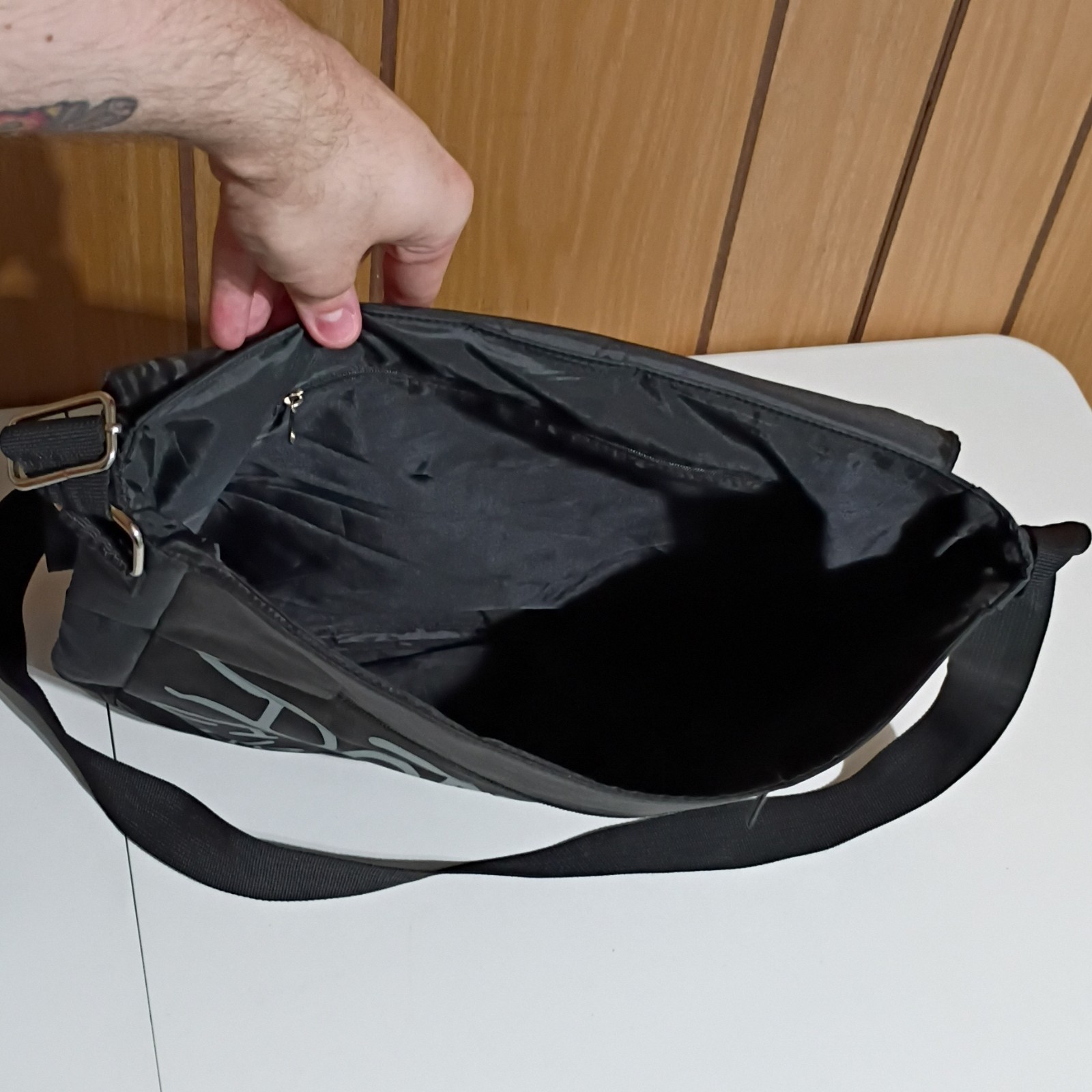 Ed Hardy Large Black Messenger Bag Adjustable Strap