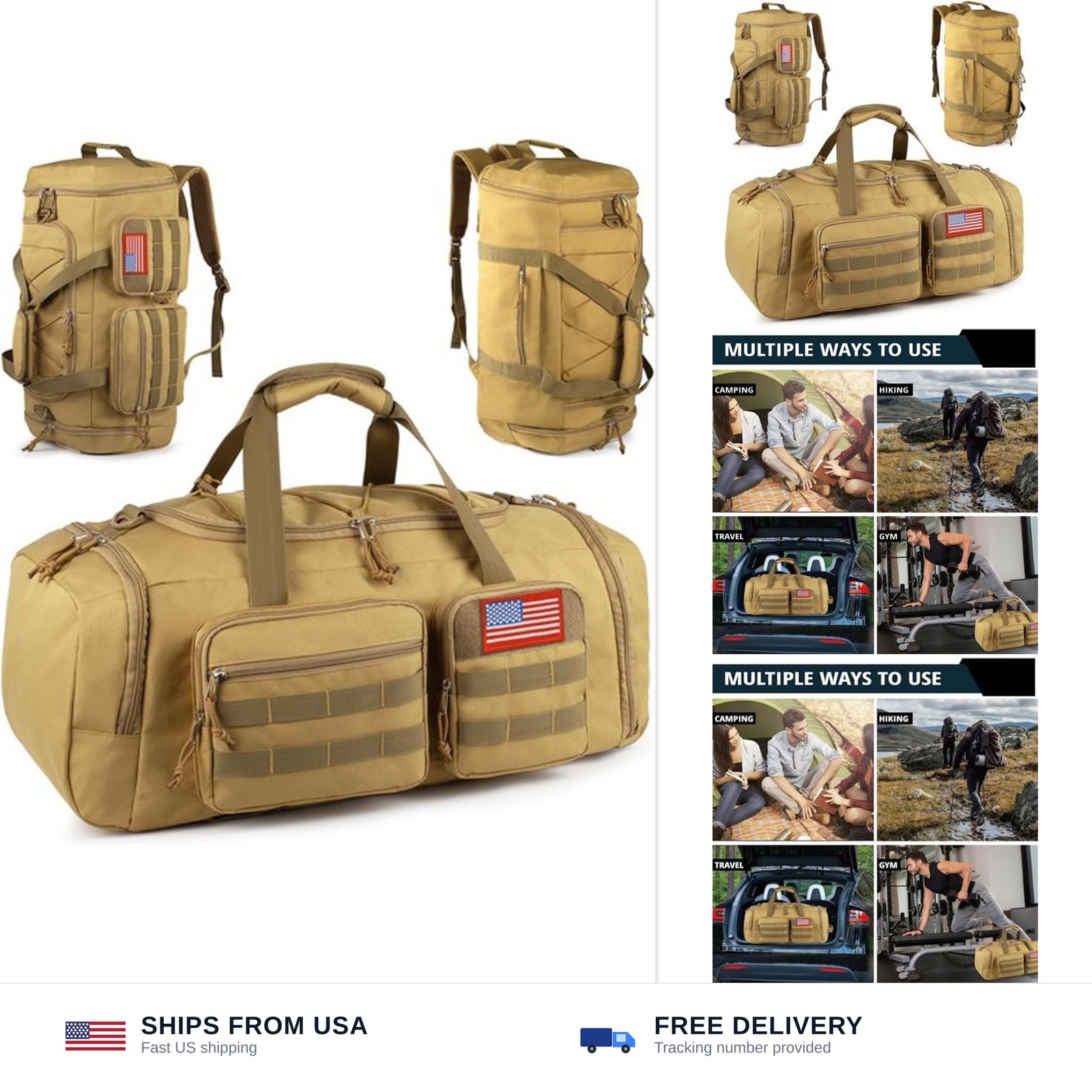 Tactical Gym Bag for Men,50L Large 3-in-1 Sports Duffle Bag for Travel Gym | …