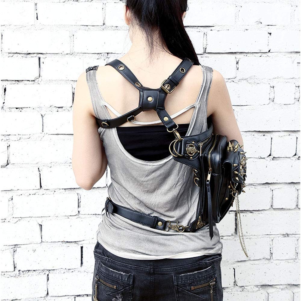 PU Leather Steampunk Waist Bags Gothic Personalized Bag Men and Women Hiking …