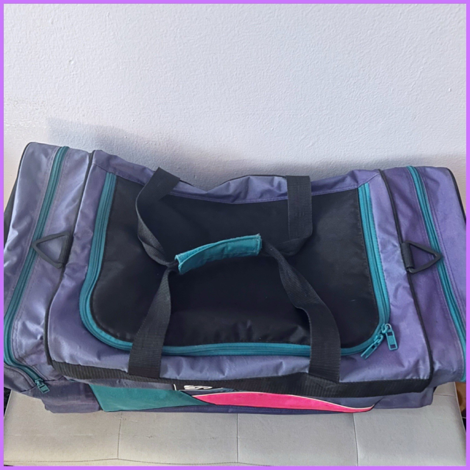 Vintage DUNLOP Sport Pro Equipment Duffle Bag Purple 90s Color Block 25x12x11