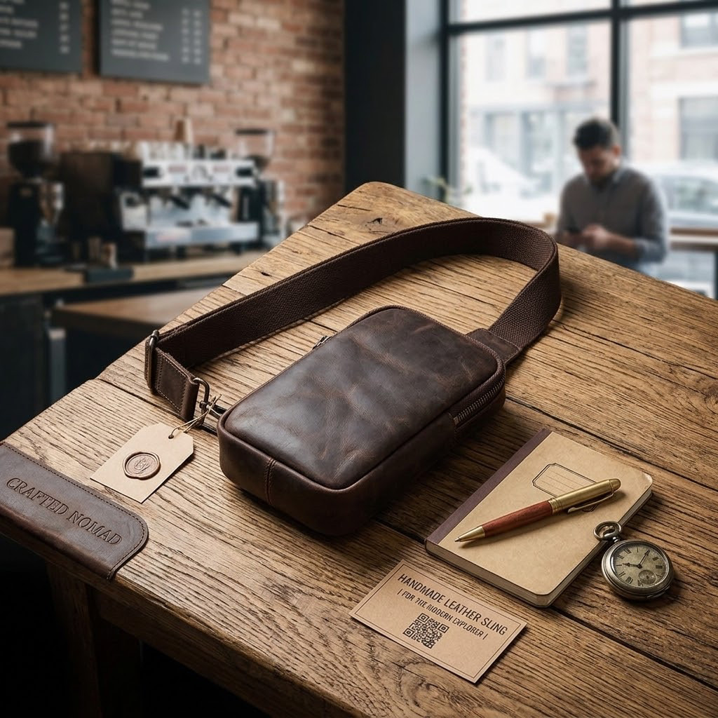 Genuine Leather Sling Bag Men Crossbody Chest Shoulder Travel Backpack Brown