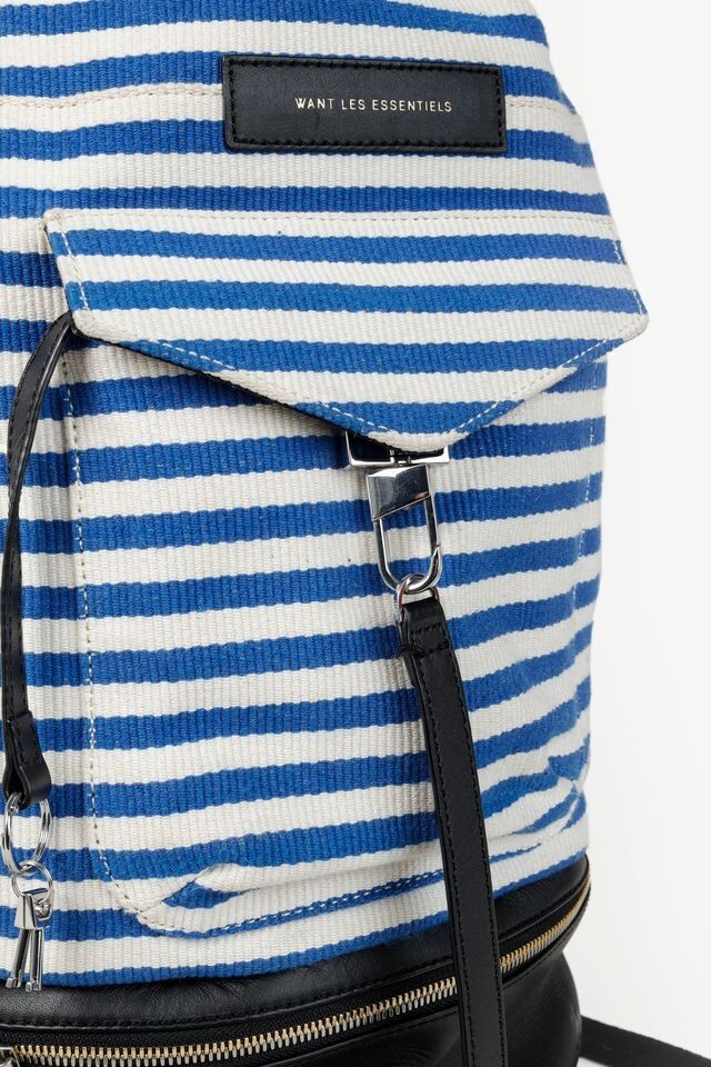 Want Les Essentiels Blue and White Striped Backpack, One Size