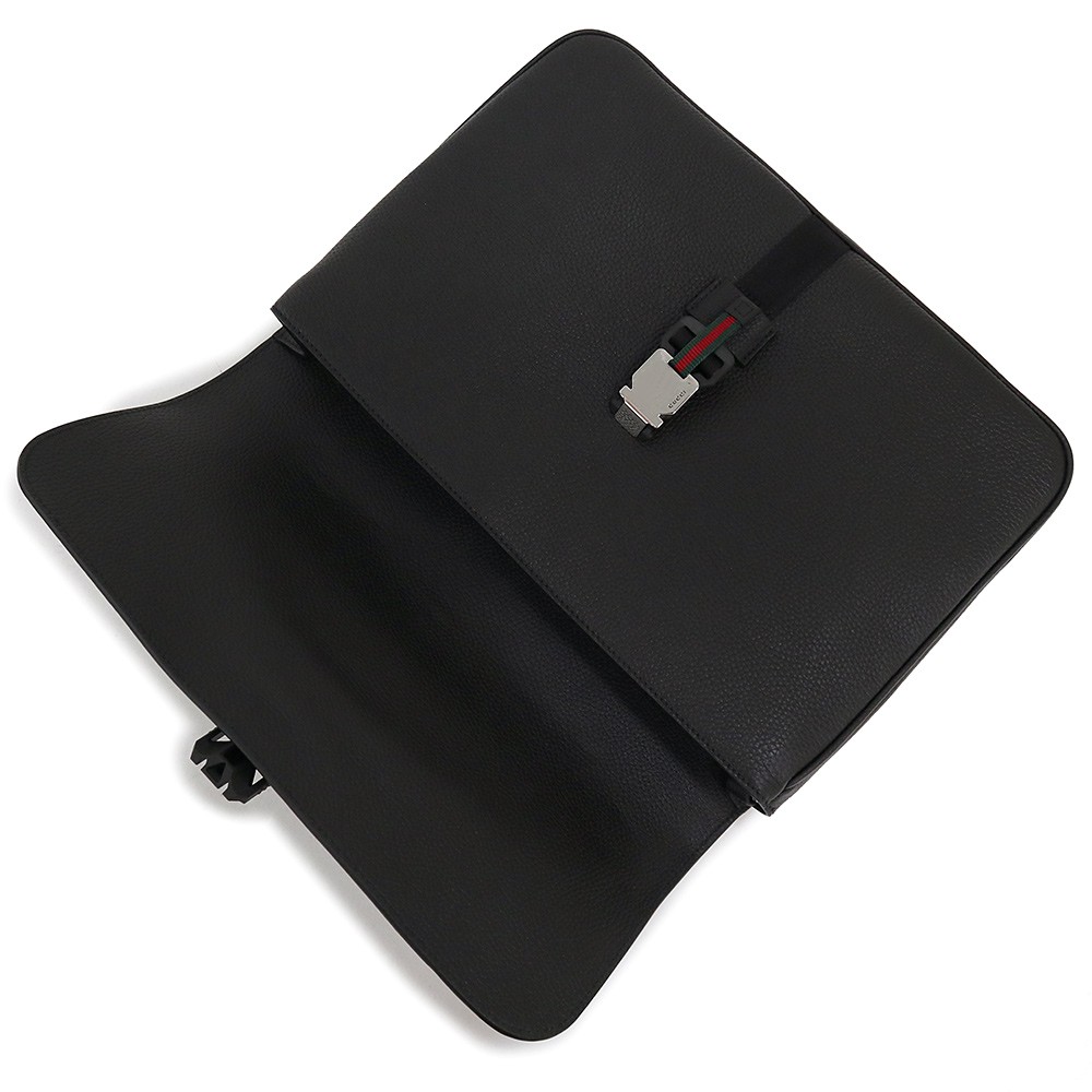 GUCCI Web Stripe Medium Clutch Soft Grain Leather , Black 816755