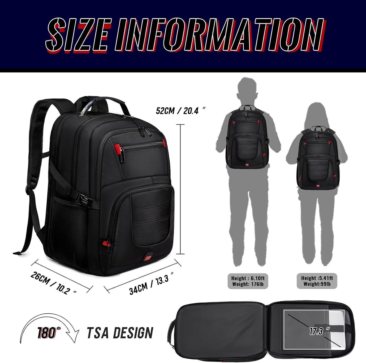 Spacious Carry On 45L Backpack with Padded Laptop Compartment – Travel Black