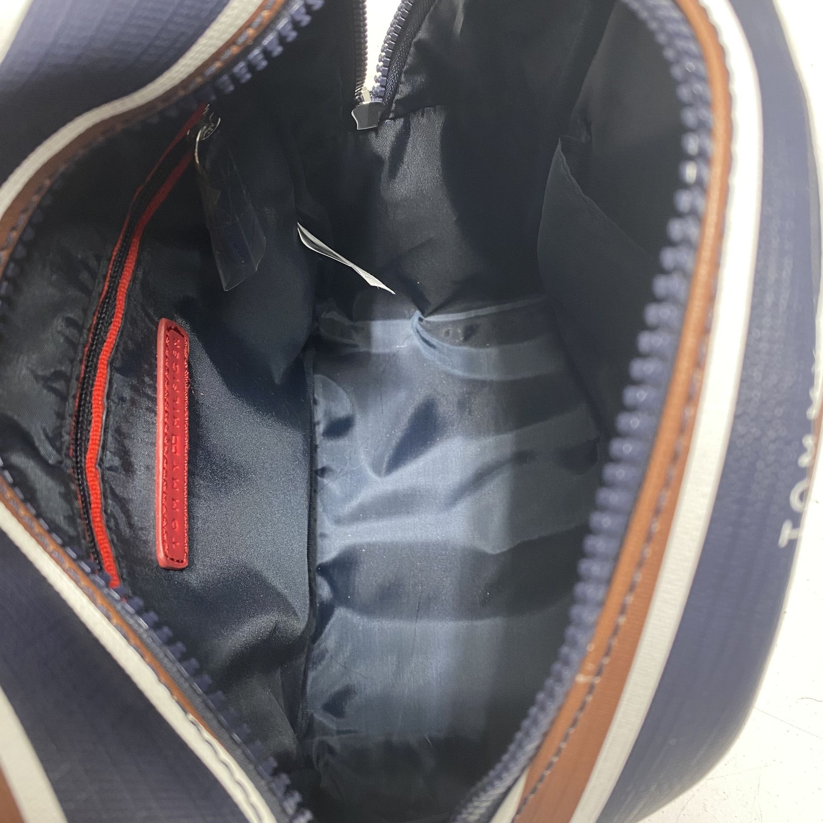 Tommy Hilfiger Navy Blue White Brown Striped Mini Backpack PVC Silver HW NWT