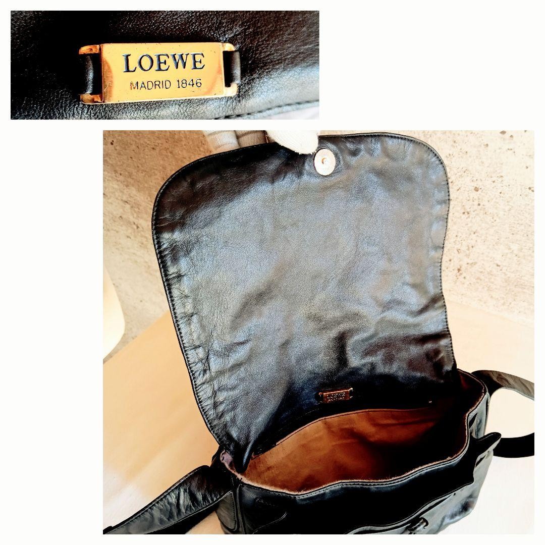 Loewe Vintage Leather Shoulder Bag Crossbody Anagram Black w/dustbag 27x21x5cm