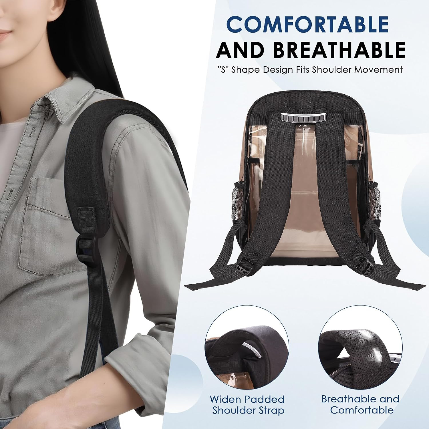 Clear Backpack for Stadium Events 0.5MM PVC Large Transparent Bookbag Clear Back