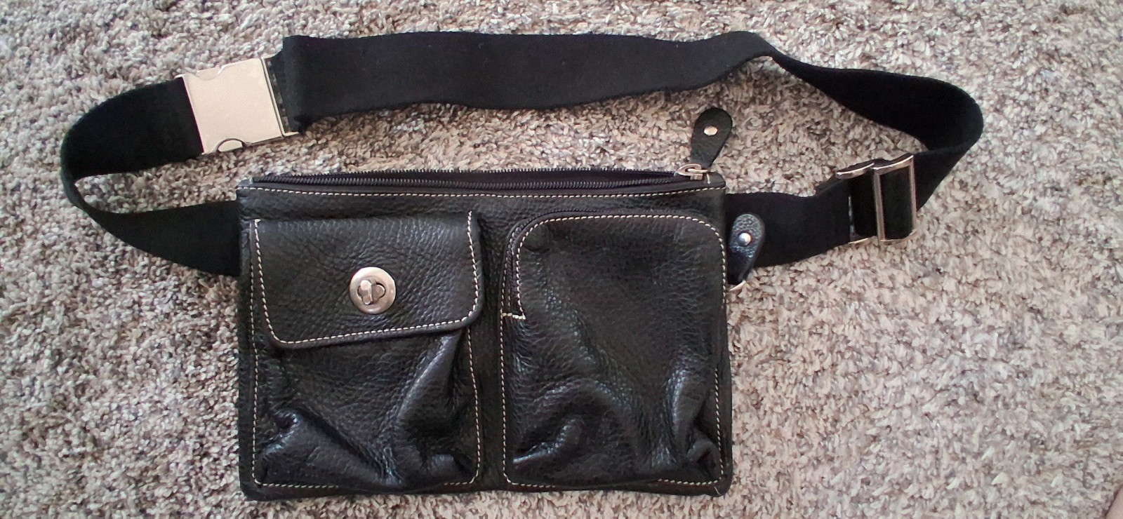 ROOTS CANADA BLACK LEATHER CROSSBODY WAIST BELT PACK BAG