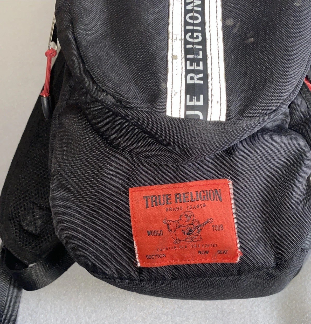 True Religion Backpack 14” Black/Red Zip Inner Pockets Shoulder Straps
