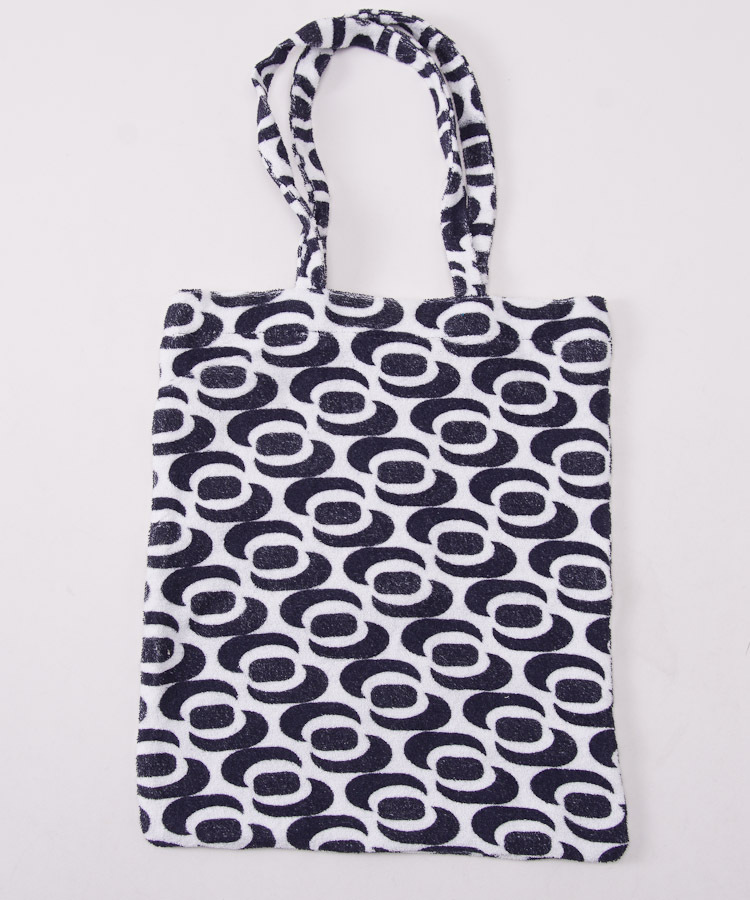 New KITON NAPOLI Navy Blue-White Printed Terry Cloth Small Beach-Pool Tote Bag