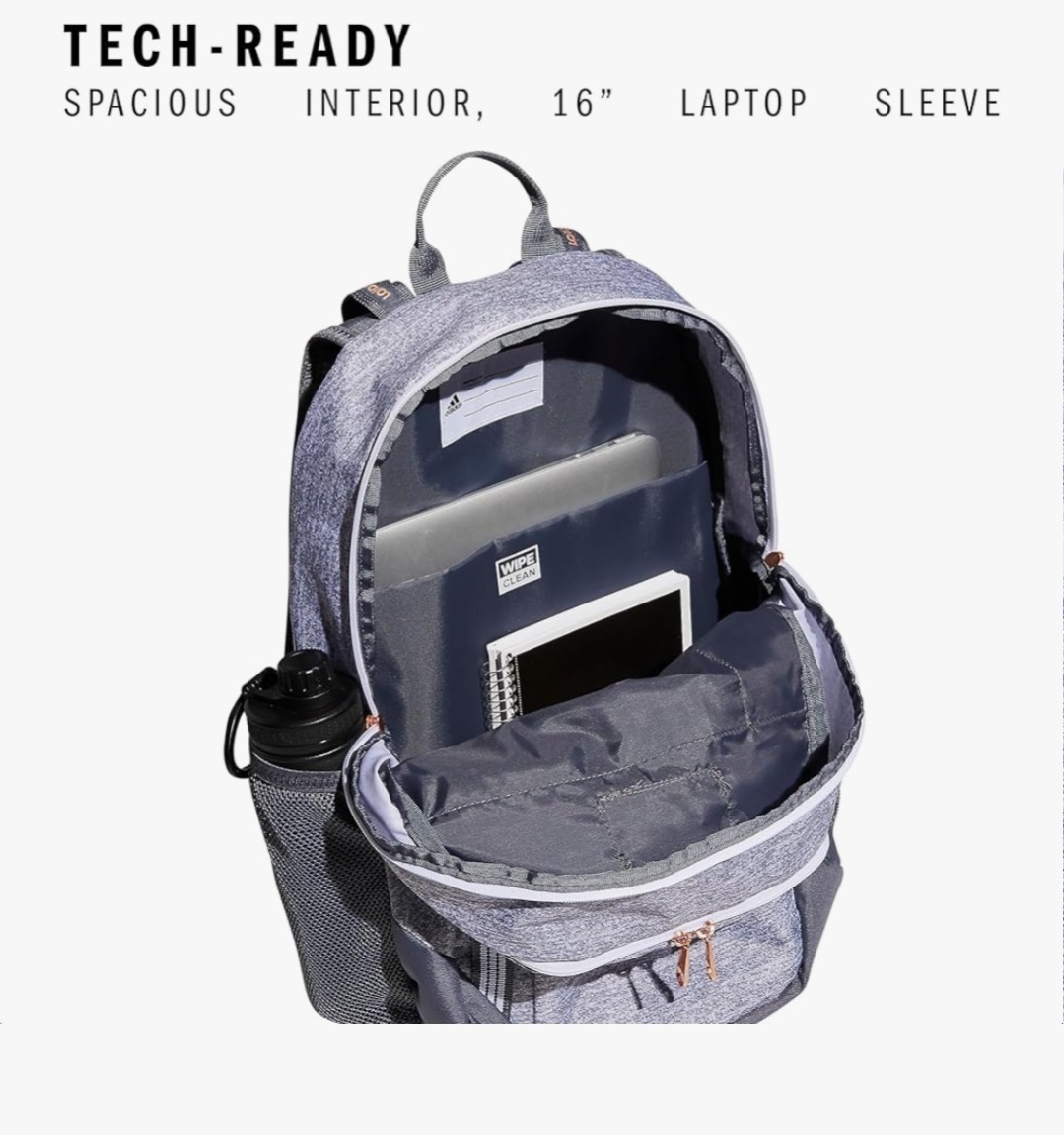 NWT Adidas Excel 6 Backpack School Laptop Jersey Grey/Onix Grey/Rose Gold OSFA