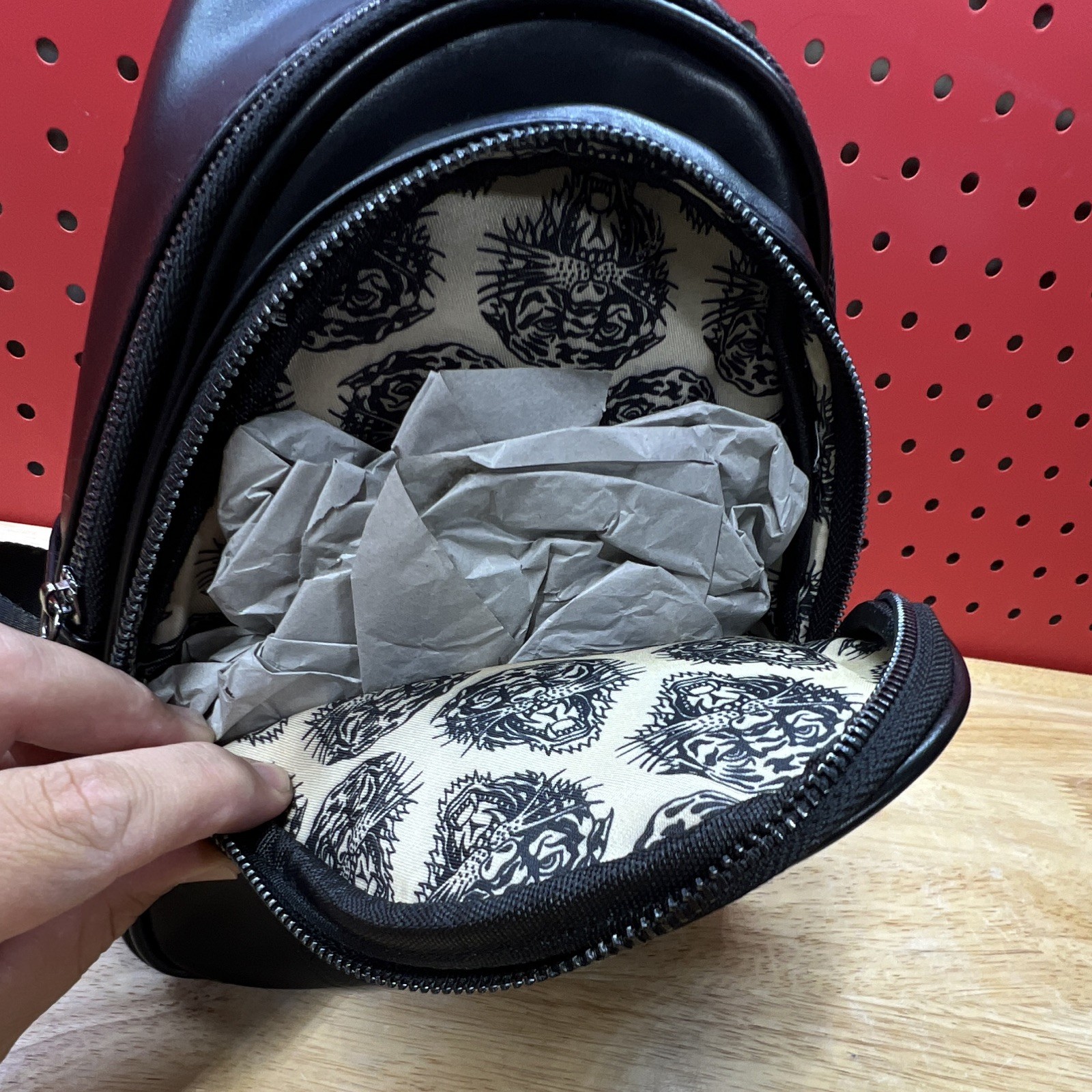 Ed Hardy Black Tiger Embossed Crossbody Bag, Small, Zip, Adjustable Strap