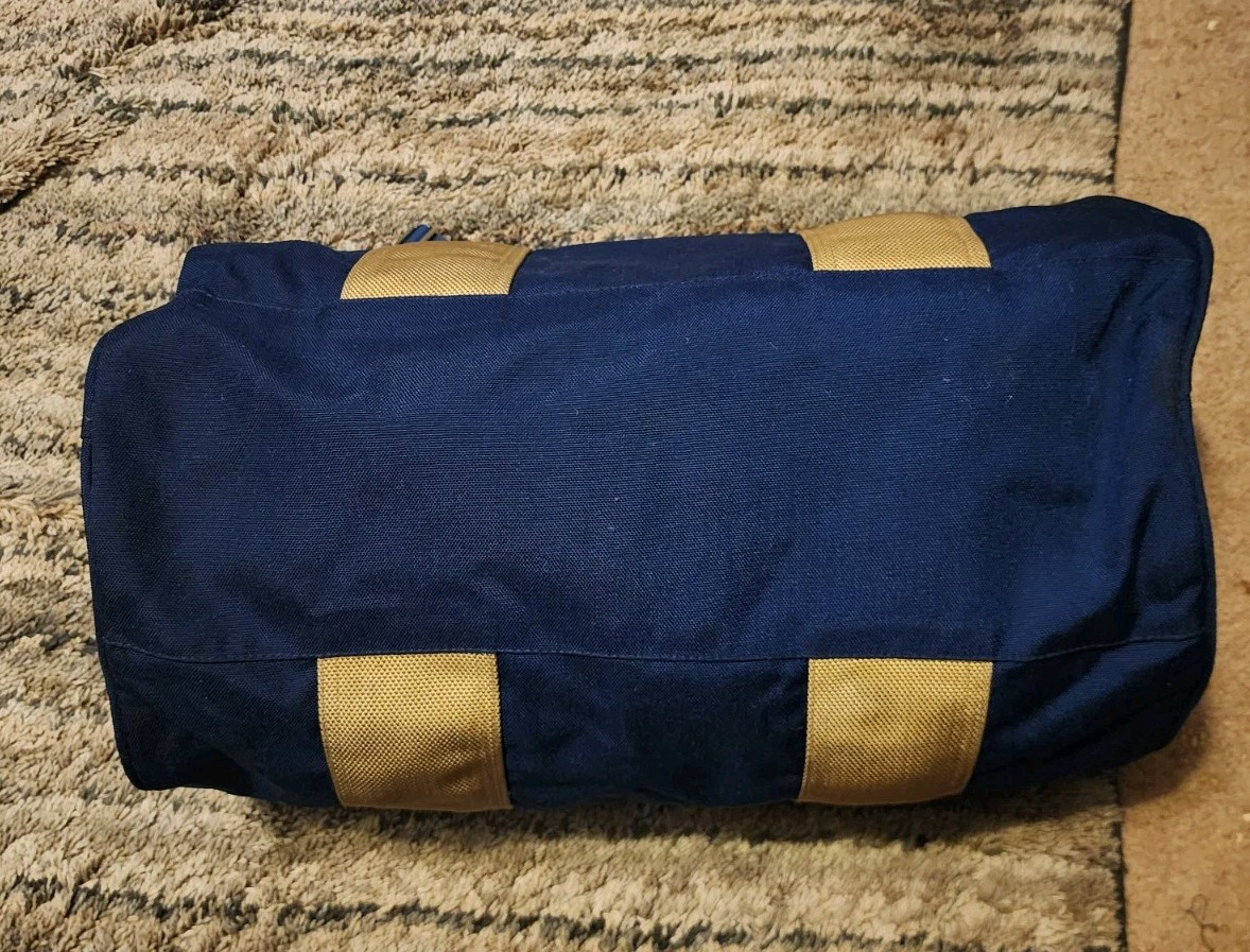 The North Face Brown Label Duffle Bag Navy Blue Vintage USA Shoulder Strap EUC