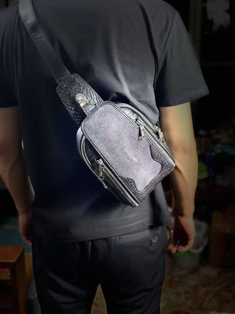 Handcrafted Croco leather + Fish Leather +Cow leather crossbody bag