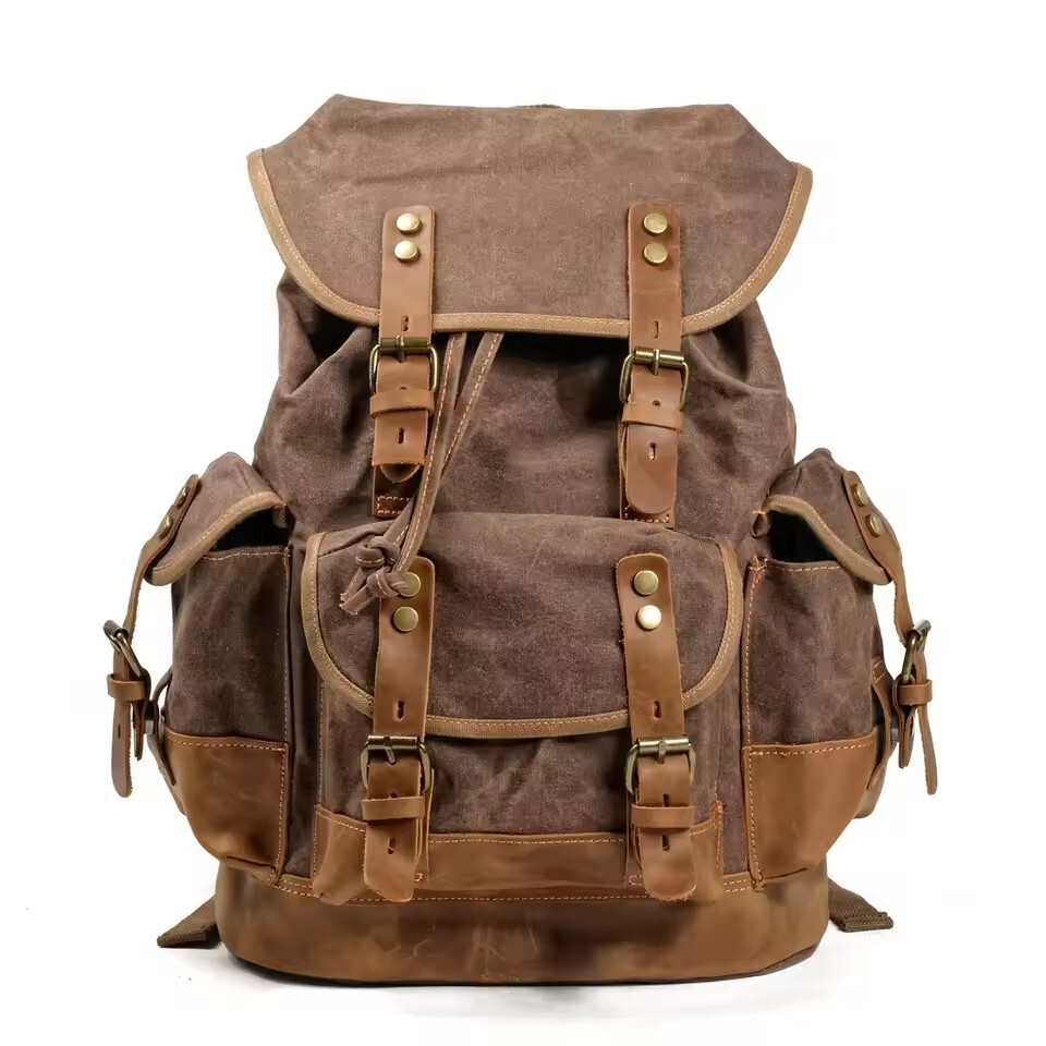 Retro Backpack Leisure Backpack Travel Backpack Canvas Patchwork Leather Fashion