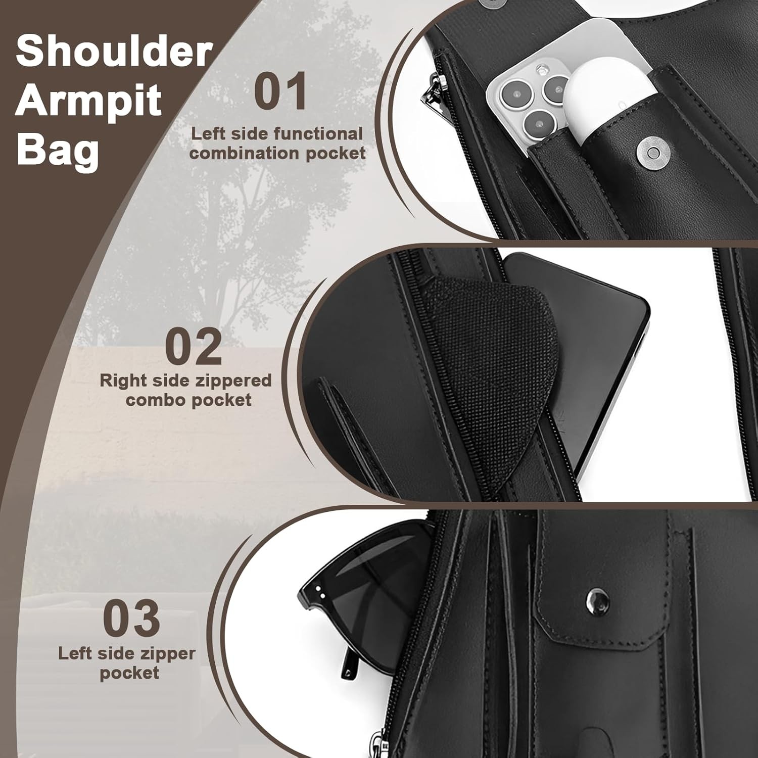 Underarm Shoulder Satchel for Men, Double Shoulder Armpit Bag, Anti-Theft Design