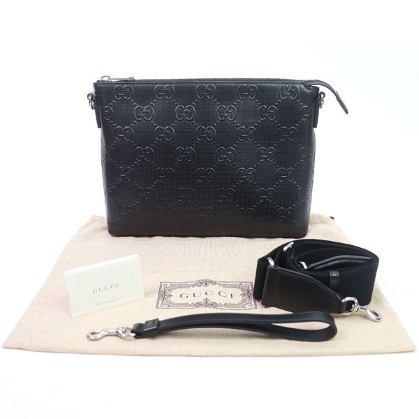 Gucci GG Embossed Medium Messenger Bag Black Shoulder Bag Clutch Bag Crossbody