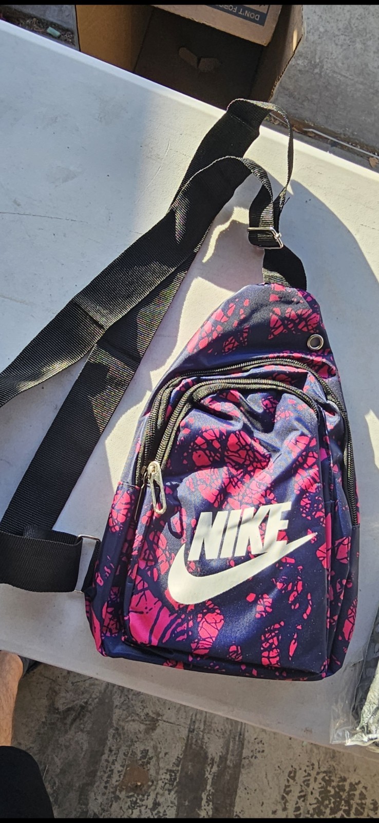 Nike Graphic Blue/Pink Medium Crossbody Sling Bag Zip Pockets Adjustable Strap