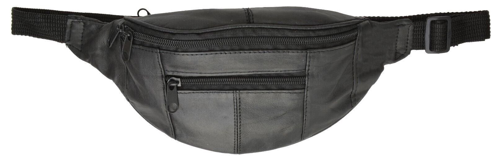 Black Genuine Leather Slim Waist Pack Travel Hip Adjustable Pouch with Pockets
